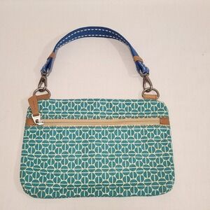 Fossil Canvas Side Zip Bag Turquoise Geometric‎ Pattern 10" x 7" Half Circles